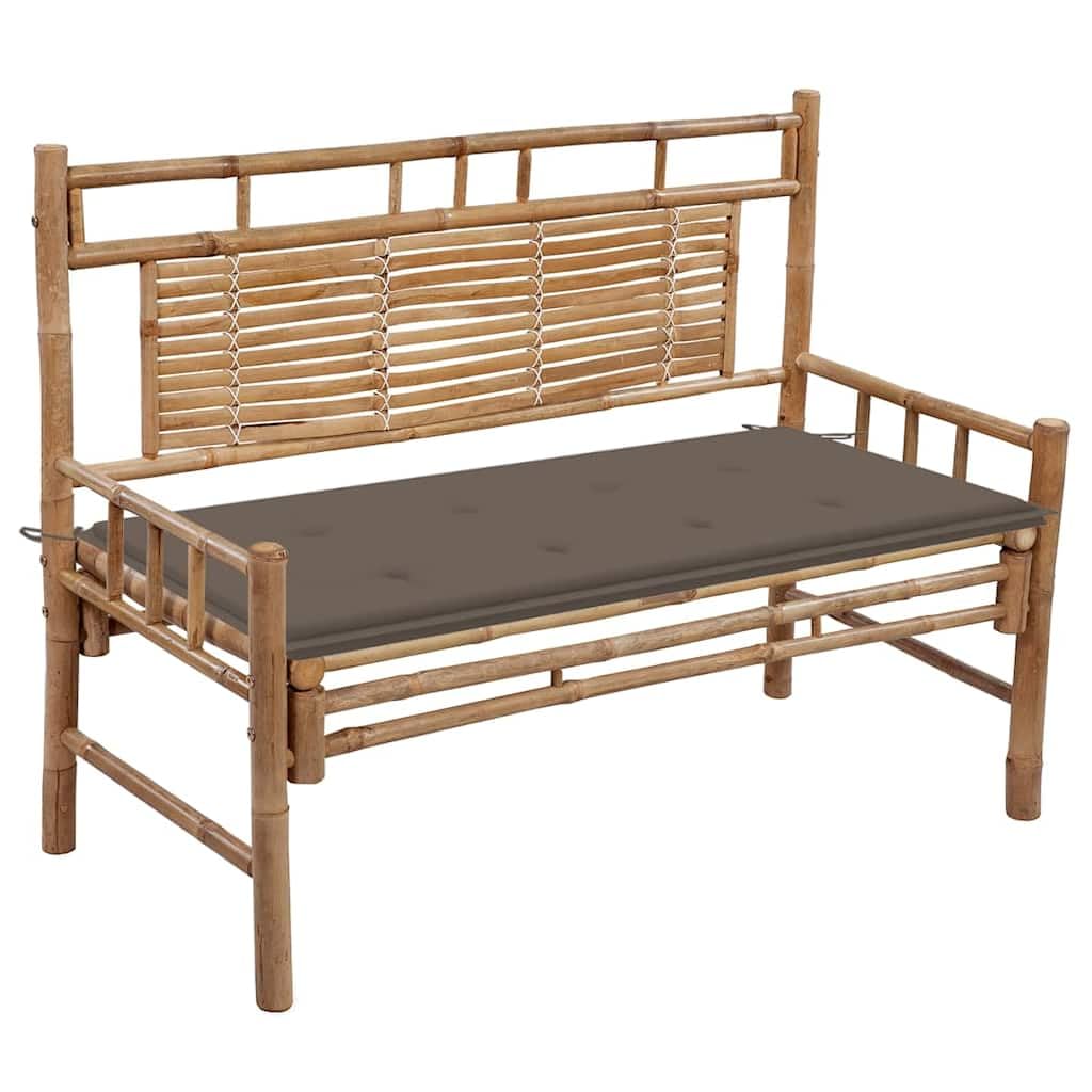 Banco de jardín con cojín de bambú de 120 cm, resistente a la intemperie e impermeable, con respaldo para terraza y porche, asiento cómodo con cojín acolchado