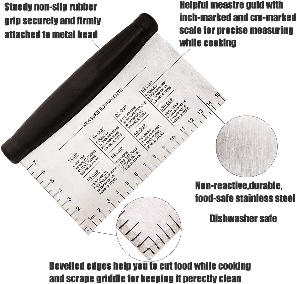 hzexun Bench Scraper Dough Pastry Griddle Scraper Chopper Bread Pizza Dough Cutter Kitchen Utensil Stainless Steel