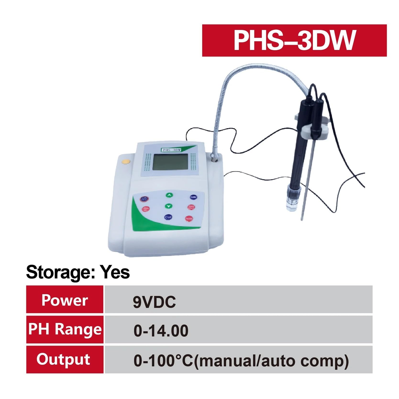 Medidor de PH Digital de laboratorio, analizador de PH de agua de alta precisión, acidímetro de sobremesa con calibración automática Borrar pantalla(PHS-3DW)