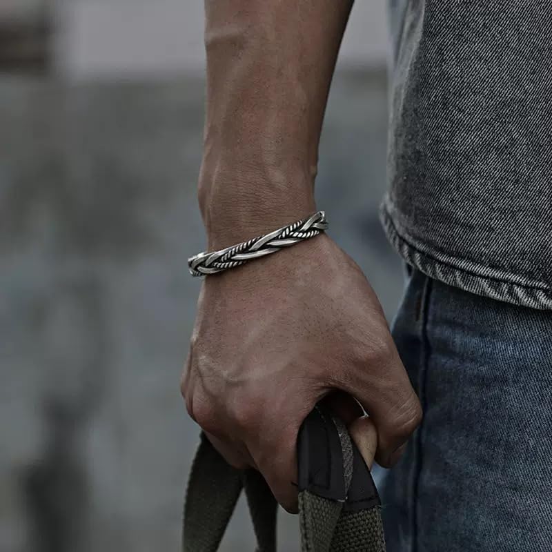 Pulsera abierta retorcida trenzada para hombre miniatura 3