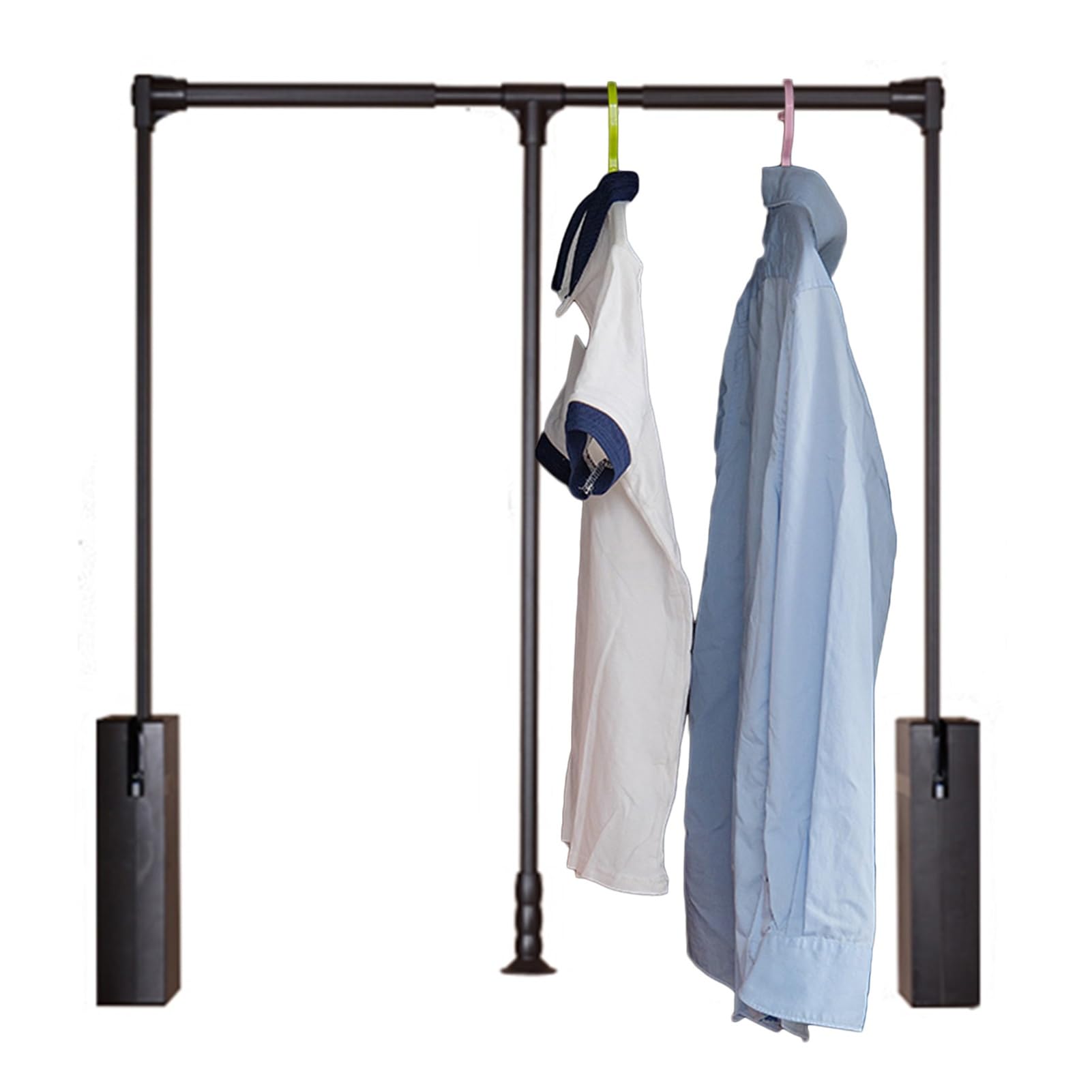 HTTGDGDH Adjustable Pull Down Closet Rod Organizer With Pneumatic Buffer, 20Kg Load-Bearing Wardrobe Lift Rail For Hanging Clothes, Brown, 510-660Mm - Maximize Space & Accessibili,Brown-510-660mm
