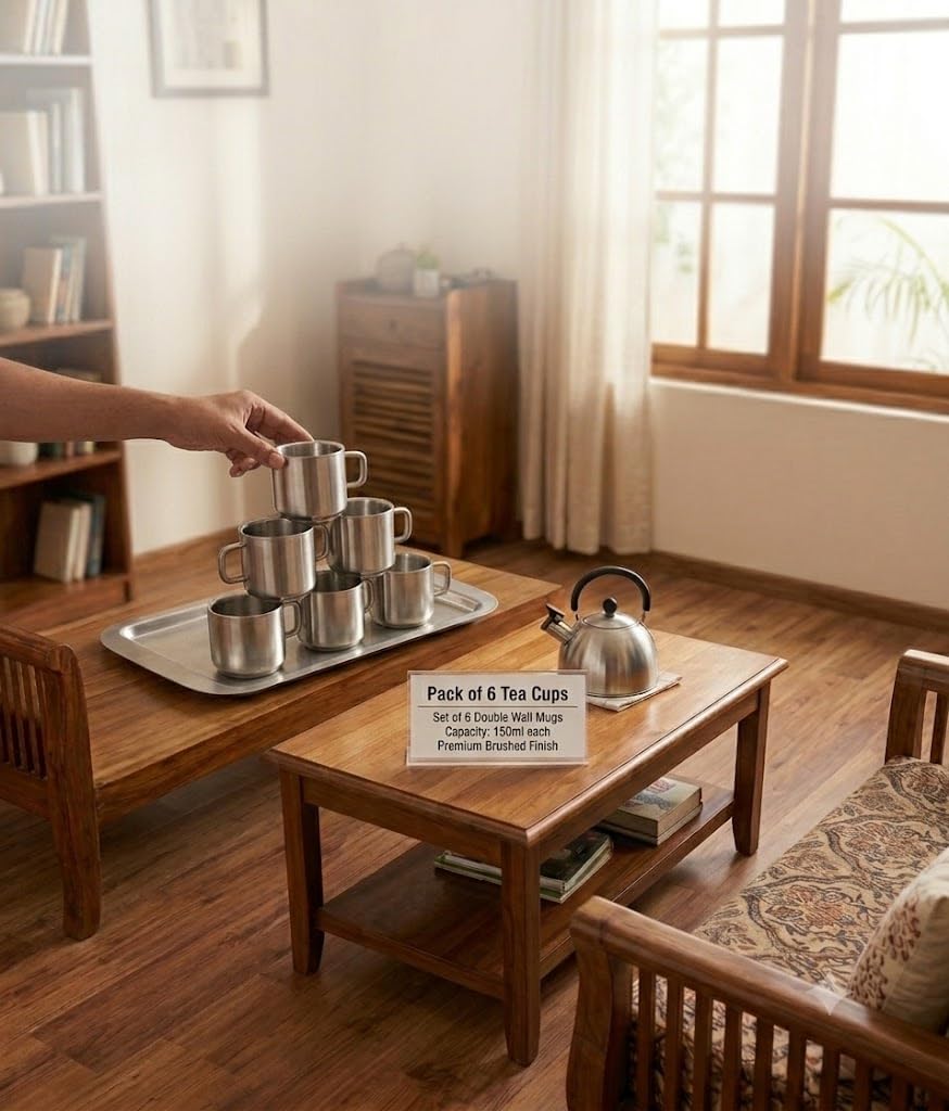 Dynore Tea Cups - Set of 6 Stainless Steel -4
