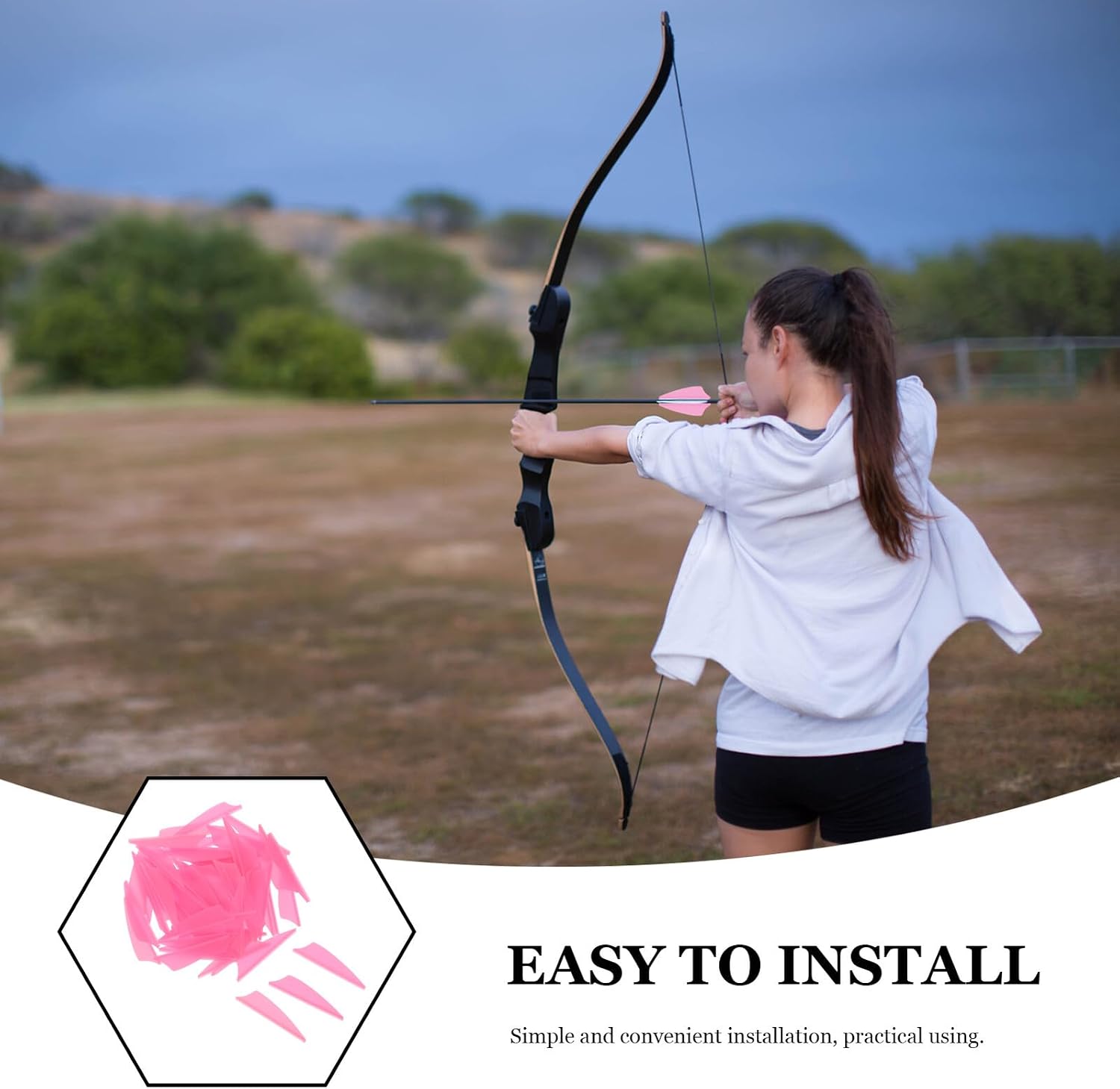 VICASKY 60pcs Pink Plastic Archery Vanes Shield Shape Lightweight Arrow Fletchings Replacement Tails for Target Practice and Recreational Bow Shooting Accessories