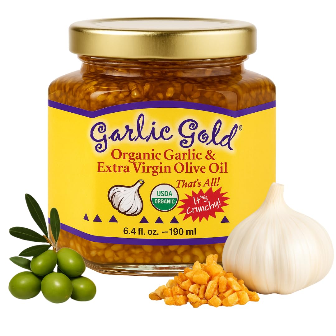 Garlic Gold Organic Bundle: Toasted Garlic Granules & Garlic-Infused Olive Oil - USDA Organic, Keto, Paleo, Low FODMAP (6.4 oz, 8.44 oz)