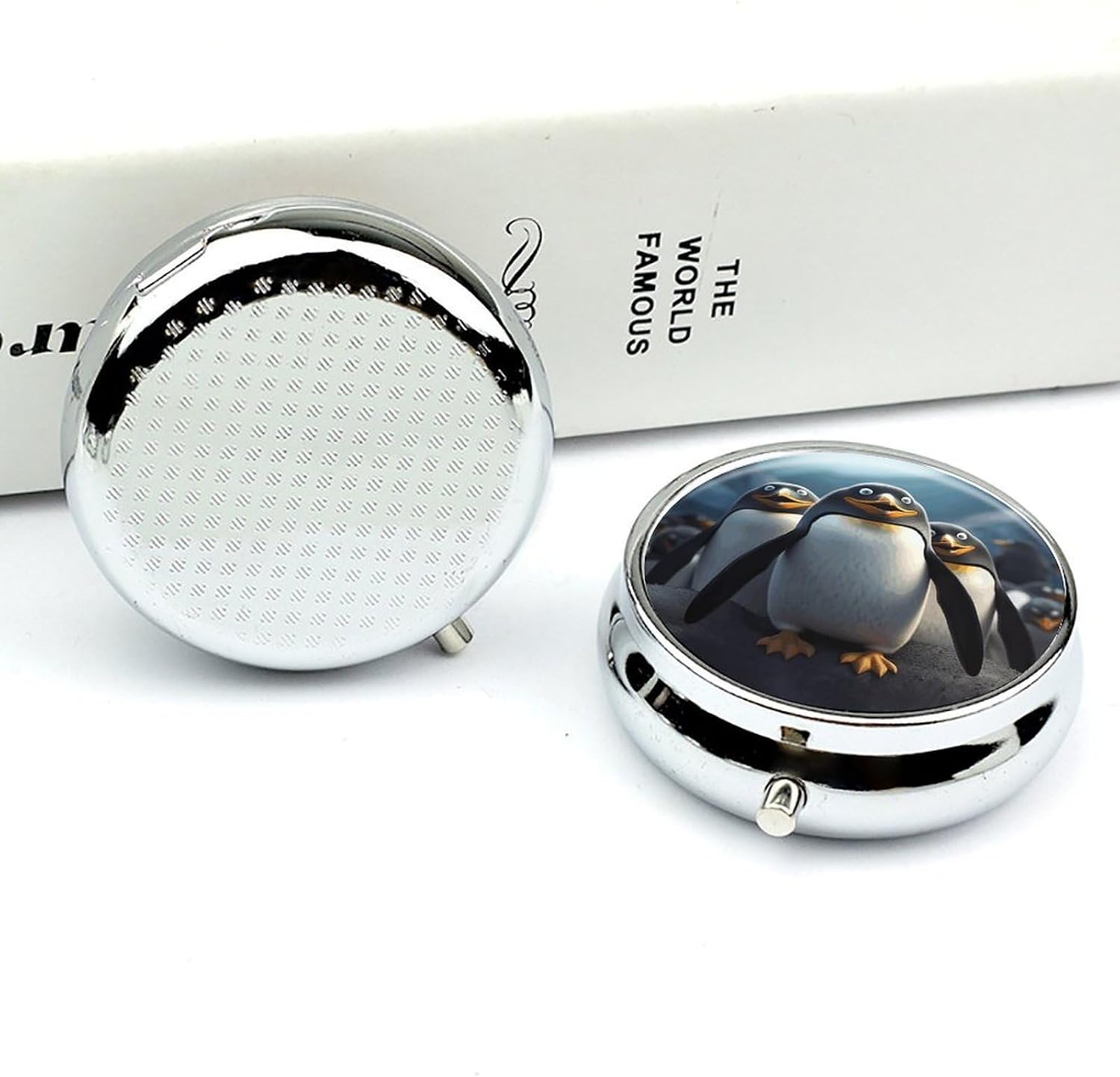 Round Silver Pill Box Small Pill Case for Purse and Pocket 3 Compartment image 5