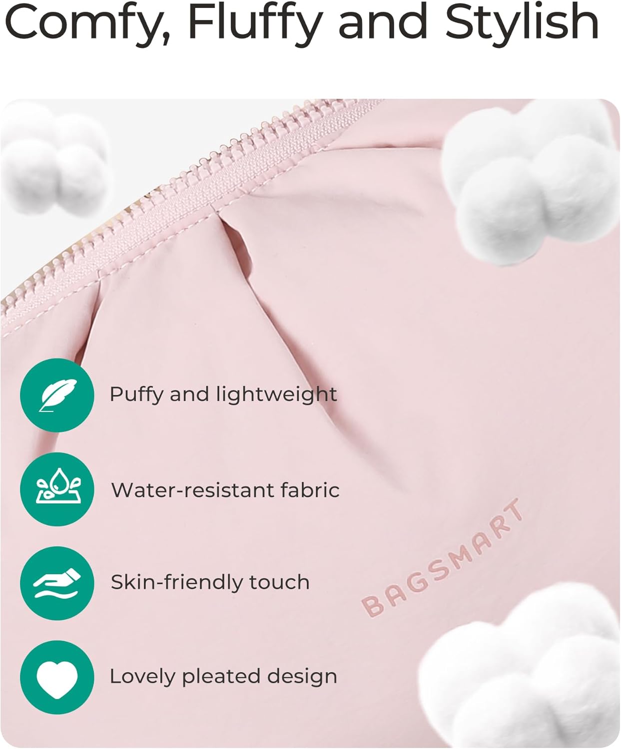 BAGSMART Makeup Bag Travel Makeup Bag, Cute Make Up Bag, Large Capacity Cosmetic Bags for Women, Wide-open Makeup Pouch Travel Essentials Toiletries Accessories Brushes (Nude Pink) - Image 4