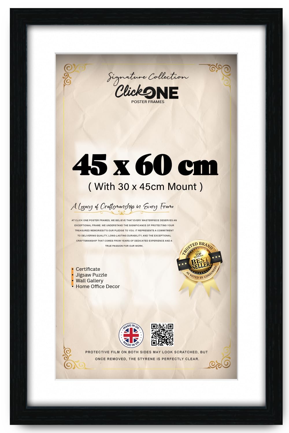 Click One Contemporary Black 45 X 60 Cm With 45 X 30 Cm White Mount For Paintings And Photos 24 X 18 Inch Versatile Wall And Table Display For Galleries Portrait And Landscape Spaces
