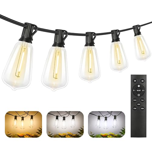 Brightever 150FT Outdoor Lights with Remote, 2700K/4000K/5000K Selectable LED String Lights for Outside with 75+2 ST38 Shatterproof Edison Bulbs, 3 Modes Dimmable Waterproof Hanging Lights for Patio
