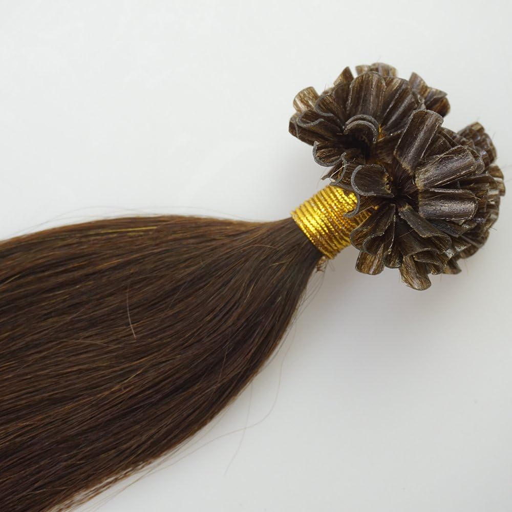 18" 100s 50g Nail U Tip Keratin Pre-bonded Human Hair Extensions Straight Soft Natural Color #02 Dark Brown 100s/set Hair Extension