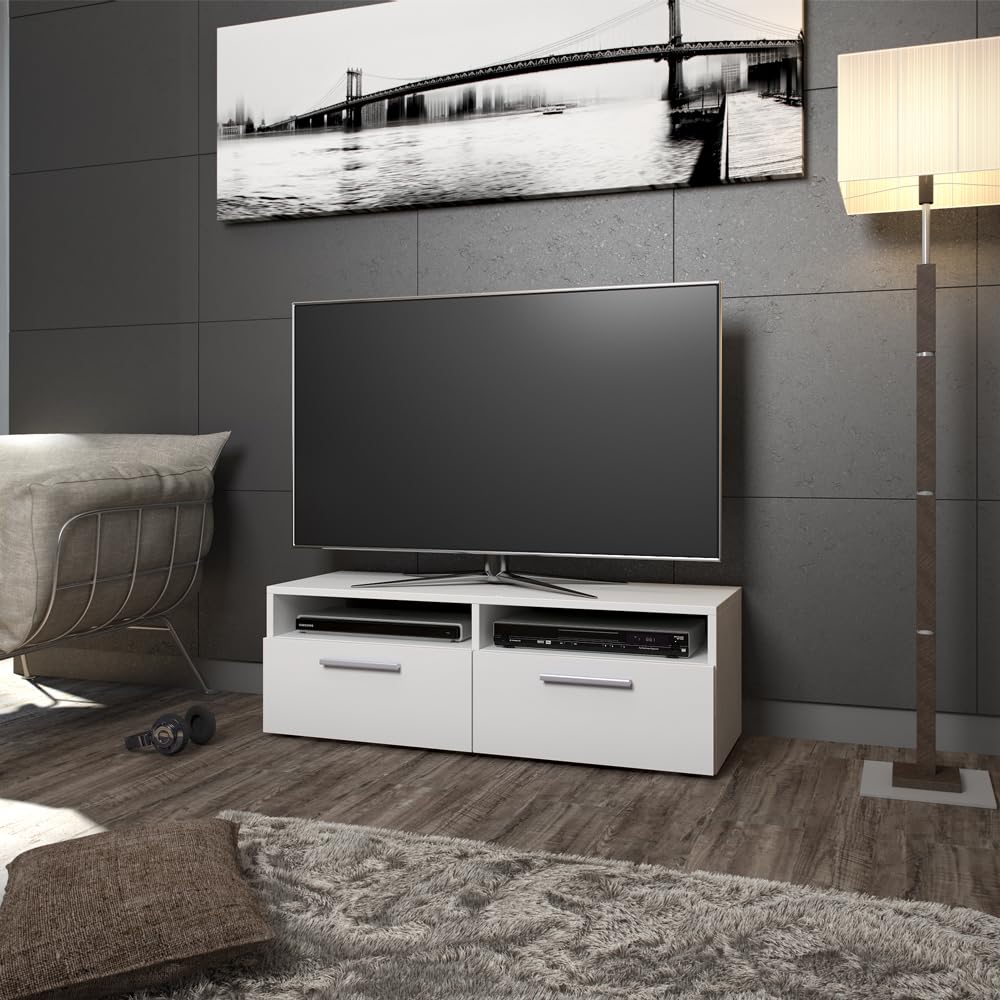 Vicco Mueble bajo para TV Diego, Blanco, 95 x 38 cm | apto como soporte de TV con estantes abiertos