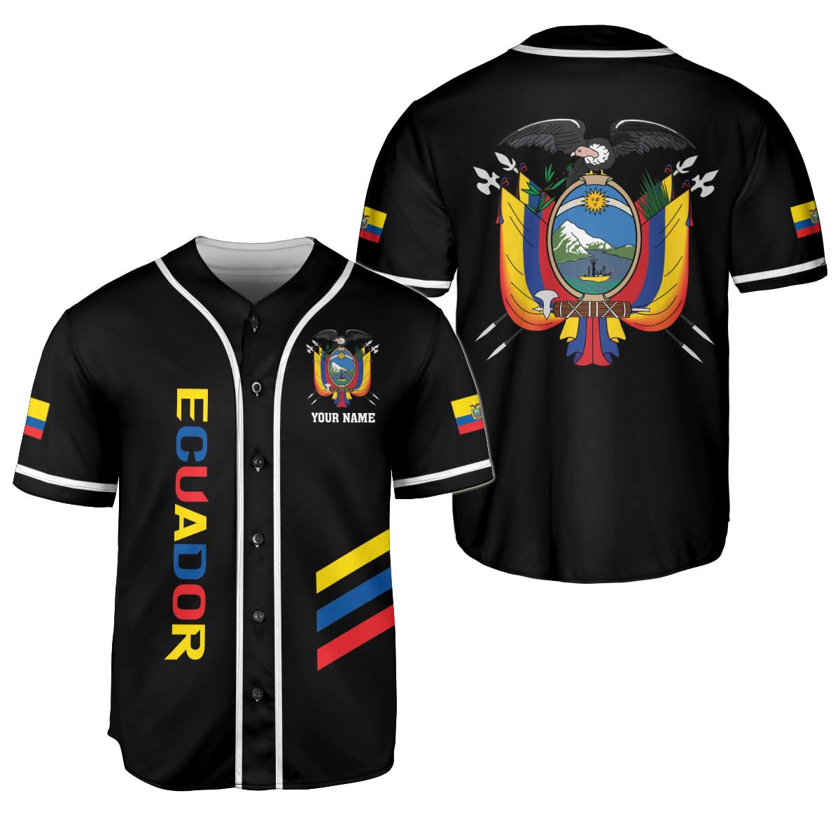 MAPrints Personalized Ecuador Baseball Jersey, Ecuador Jerseys Men Ecuador Soccer Jersey, Ecuadorian Flag Roots Heritage Jersey Shirt (Polyester Blend, ECAD 9)
