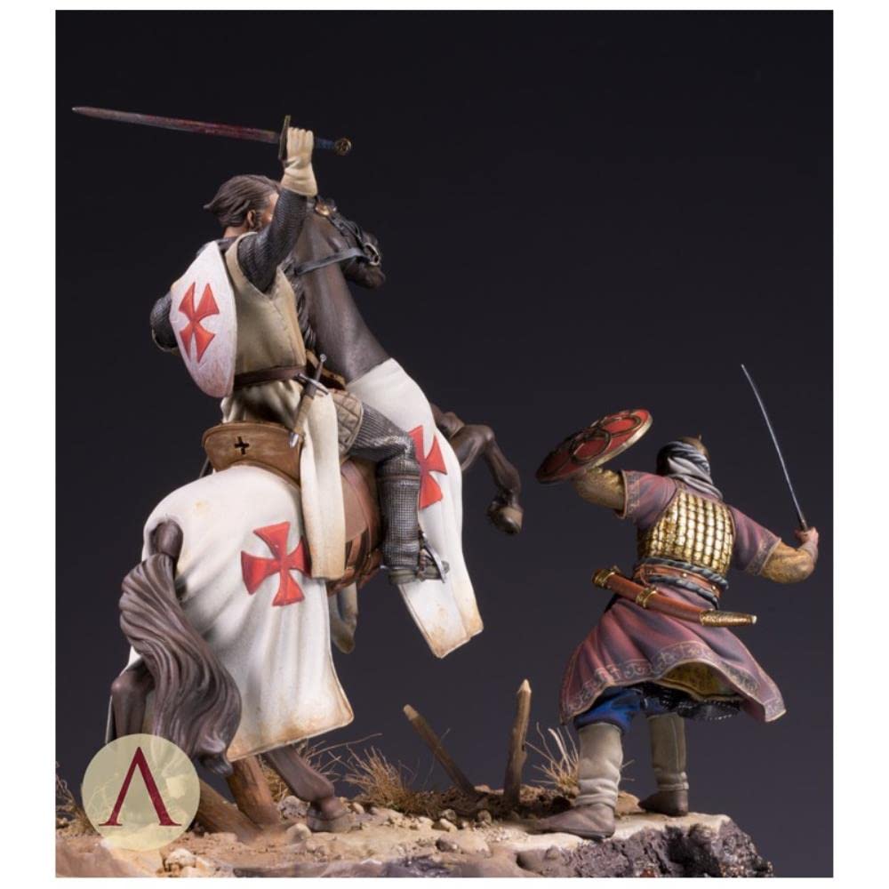 PANGCHENG 1/24 75Mm Chevalier Templier Et Guerrier Sarrasin Ancien 75Mm Figurine en Résine Kit Miniature Non Assemblé Non Peint