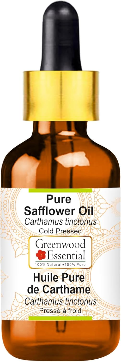 Greenwood Essential Pure Safflower Oil (Carthamus tinctorius) with Glass Dropper Cold Pressed 15ml (0.50oz)