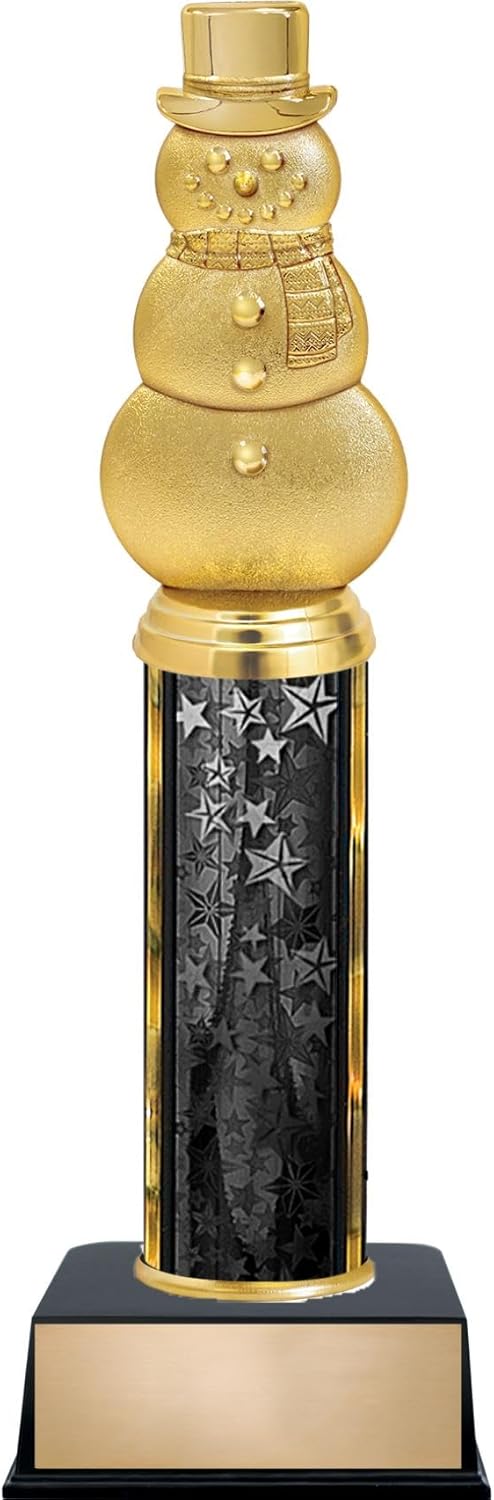Customizable 11" Christmas Snowman Black Star Trophy Award, Engrave Now