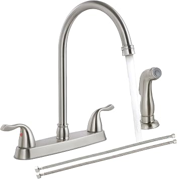 SHACO Kitchen Faucets, 13 Inch High Arc Kitchen Sink Faucet with Side Sprayer, 2 Handle 8 Inch Centerset Sink Faucet with Supply Line, 360 Rotating Spout 3 or 4 Hole Mount, Brushed Nickel, SC-KF201