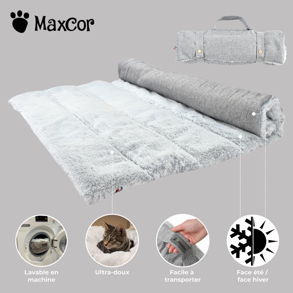 MaxCor Grand Tapis Chien Rectangulaire Gris - Soulage et Préserve Les Articulations - Panier Chien Réversible été/Hiver et Facile à Transporter - Ne se déforme Pas et Lavable en Machine