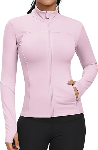 GYM RAINBOW Workout Jackets for Women, Full Zip Slim Fit Lightweight Athletic Running Sports Track Jacket with Pockets
