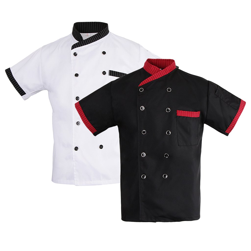 Vybraa Uni Chef Jacket Stripe Short Sleeve Hotel Kitchen Chefwear Coat L Black