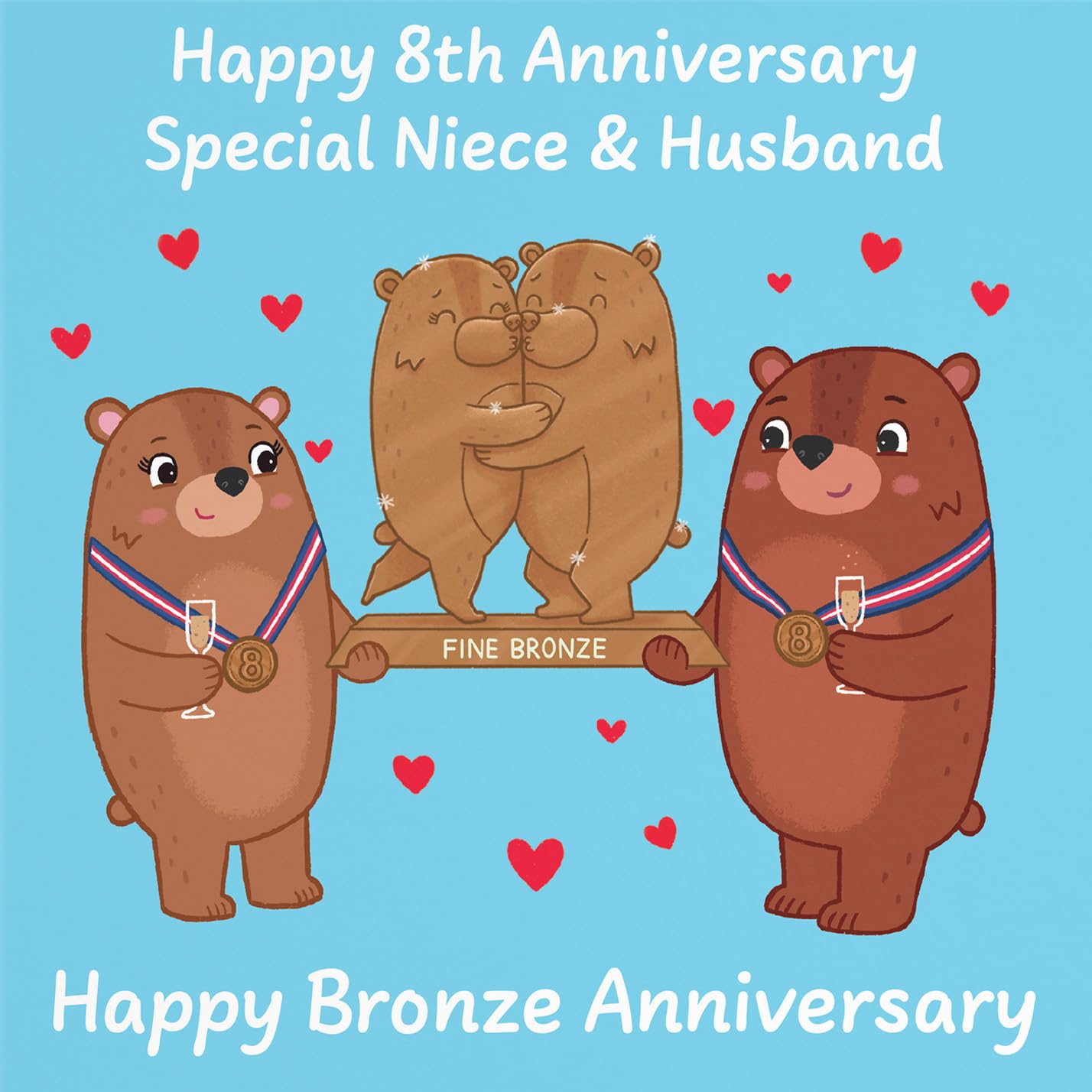 Hunts England, Niece And Husband 8th Anniversary Card, Bronze Anniversary, Eighth Anniversary, 8 Years, Cute Fun Bears Card - Image 2
