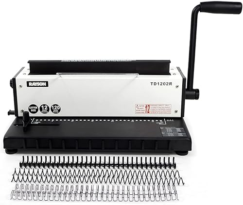 Rayson TD1202R Máquina de encuadernación de alambre, perforadora de agujeros redondos de paso 3:1, compatible con alambre, espiral y espinas de