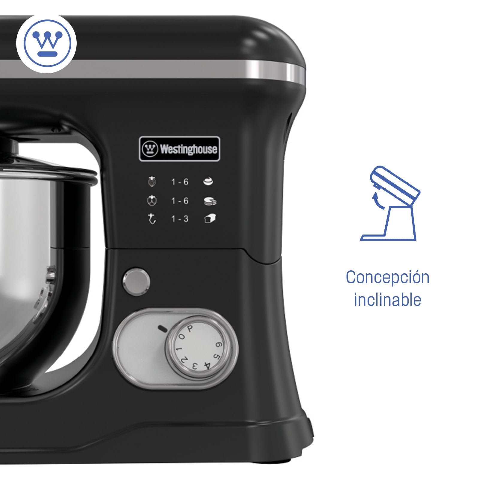 Westinghouse Batidora de pie Retro - 1200W - Tazón de cocina 5L - Robot de cocina - Batidora de cocina - Procesador de alimentos - Negro