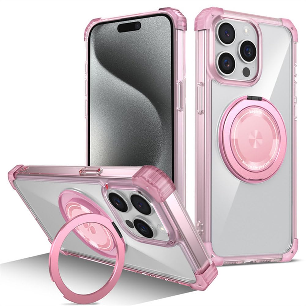 Coque antichoc iPhone 13 Pro Max transparente rose avec anneau 360 - 8