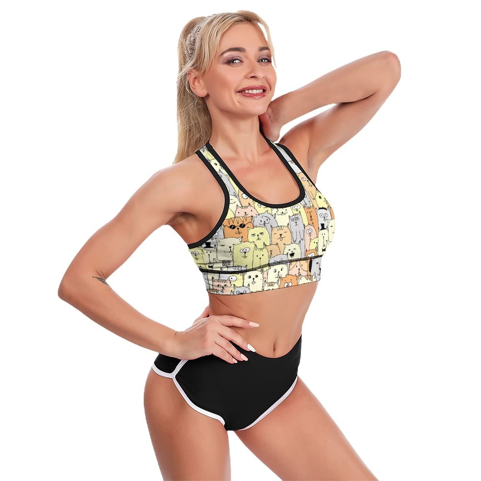 FJAUOQ Happy Cats - Reggiseno sportivo da donna, senza maniche, con stampa, per allenamento, yoga, palestra