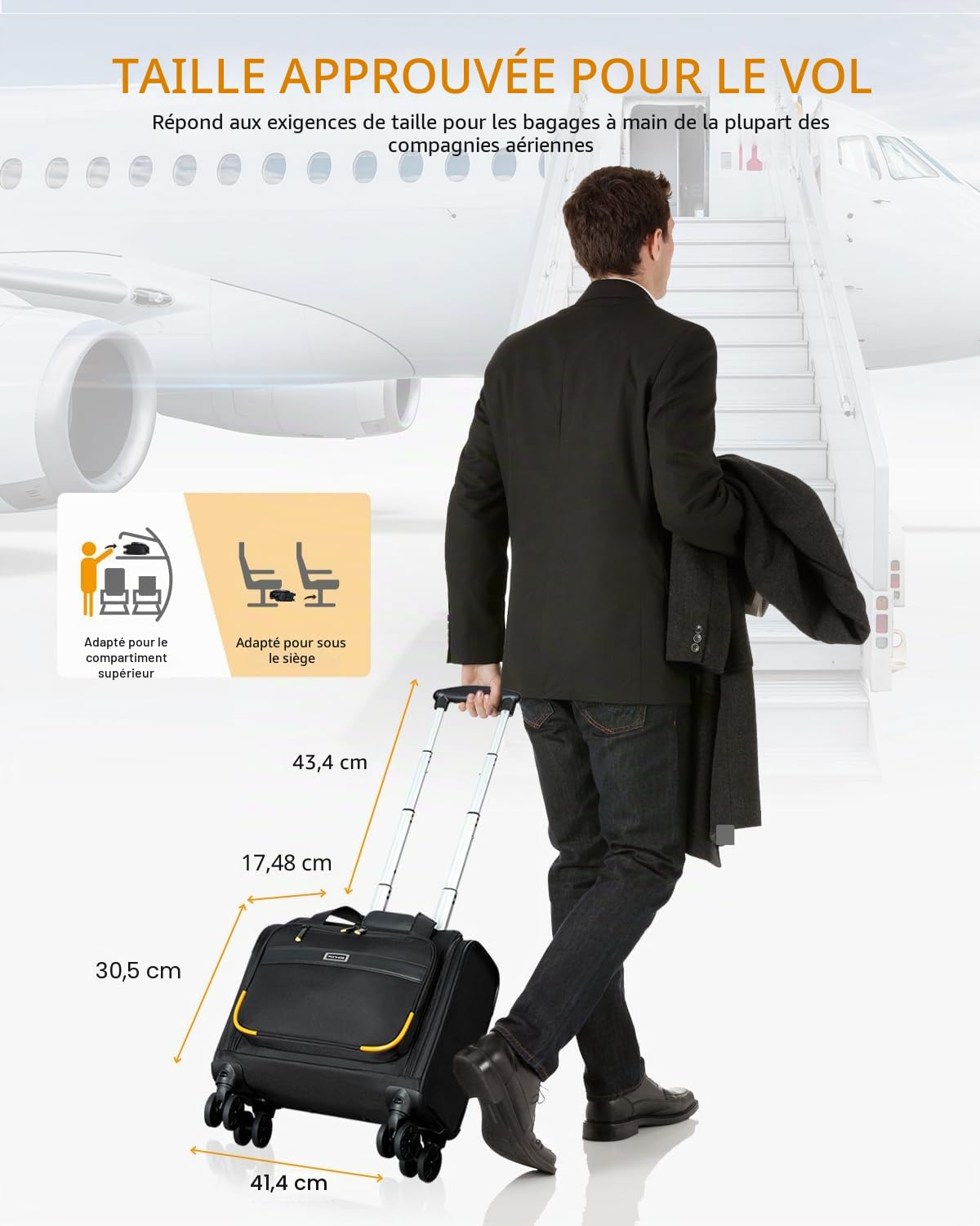 Ponhog Sac à Roulette pour Ordinateur Portable - Mallette à roulettes avec 4 Roues pivotantes - 13" en Nylon 1680D résistant à l'eau - pour Homme et Femme - pour Le Travail, Les Voyages, Noir