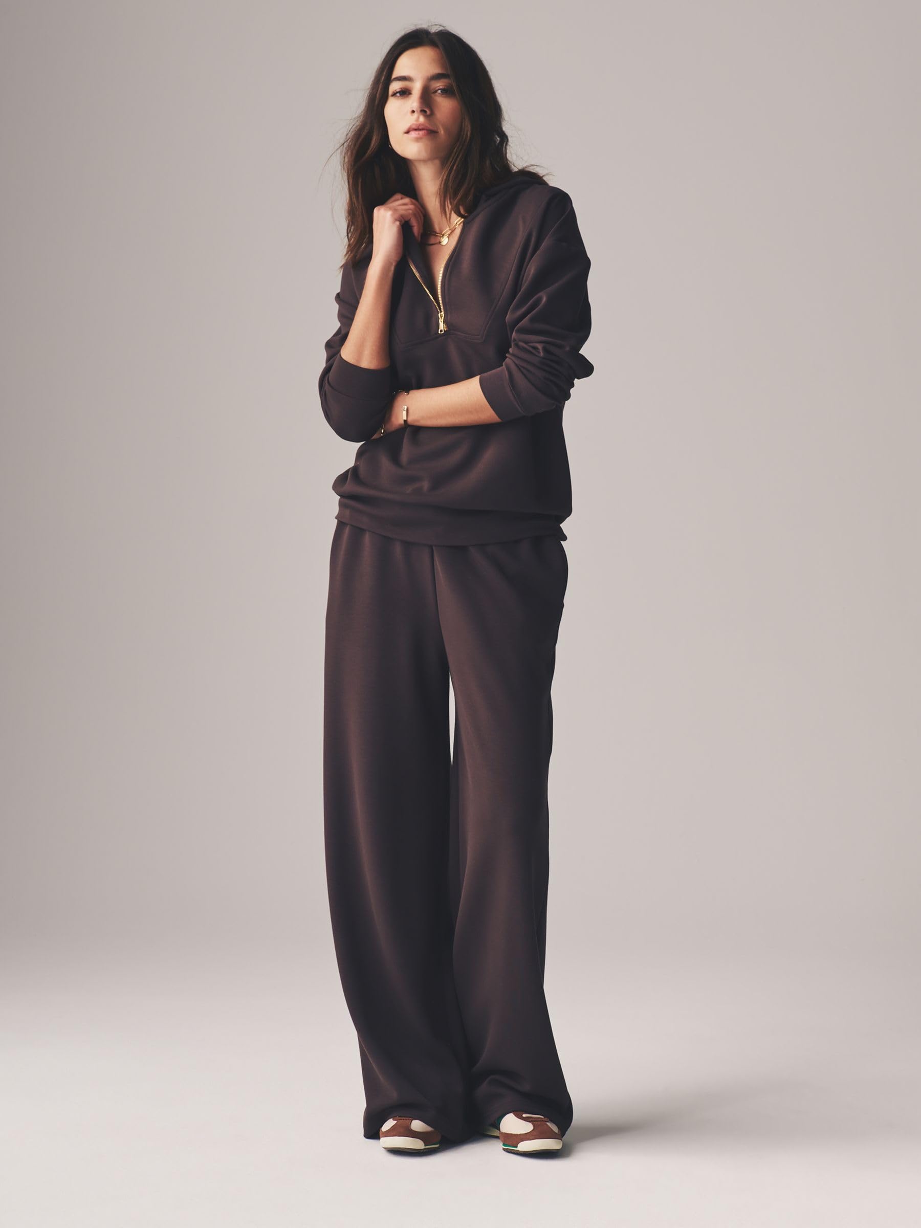 THE SET Donne Conjunto de sudadera extragrande con cierre de cremallera y