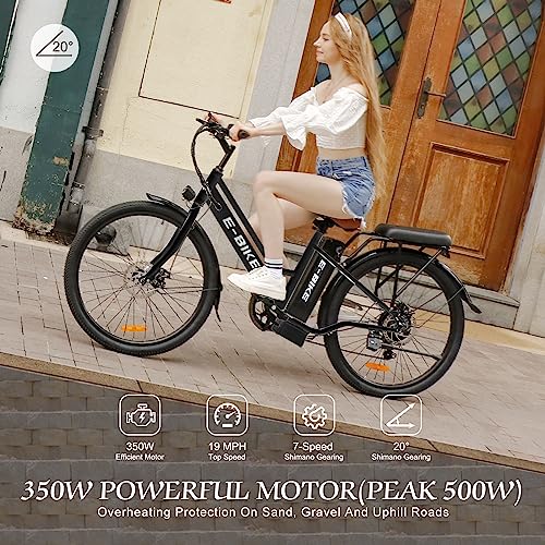 Aiwargod Electric Bike For Adults, 26 Inch Electric City Cruiser Bicycle, 350W(Peak 500W) Ebike With 36V Removable Battery And Shimano 7-Speed, Commuter Electric Street Bike Women, Black #TOP2