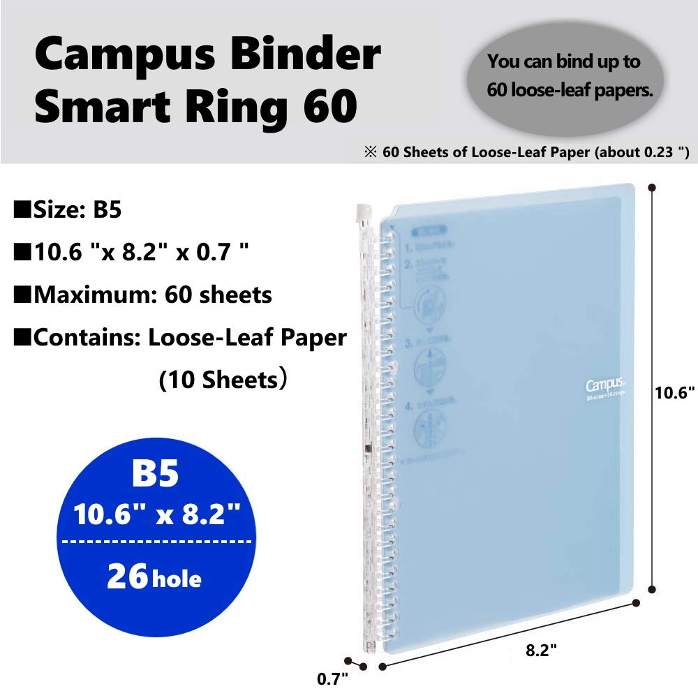 【10個】リング式クリアファイルセット　B5 10個セット　60枚入り Amazon | コクヨ キャンパス スマートリング 60 バインダー B5 & 26