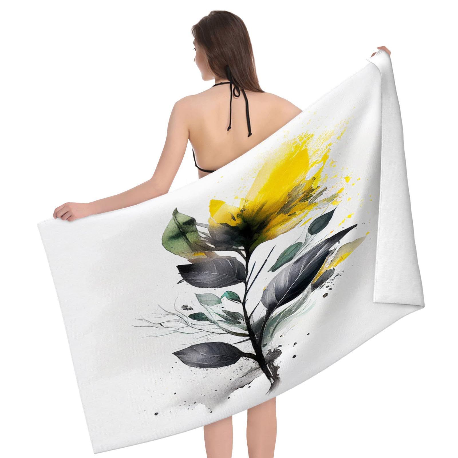 OOZ A yellow flower on a white background pattern Beach Towel for Travel,Lightweight Microfiber,Soft,Quick Dry,Sand Free for Swimming,Pool,Camping,Yoga,Workout,32 x 52 in