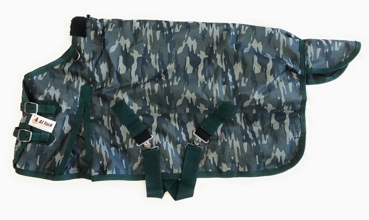 AJ Tack 1200D Waterproof Winter Miniature Horse Blanket - 300g Heavyweight Turnout with Fleece Collar, Shoulder Gussets & Tail Flap - Camouflage 40