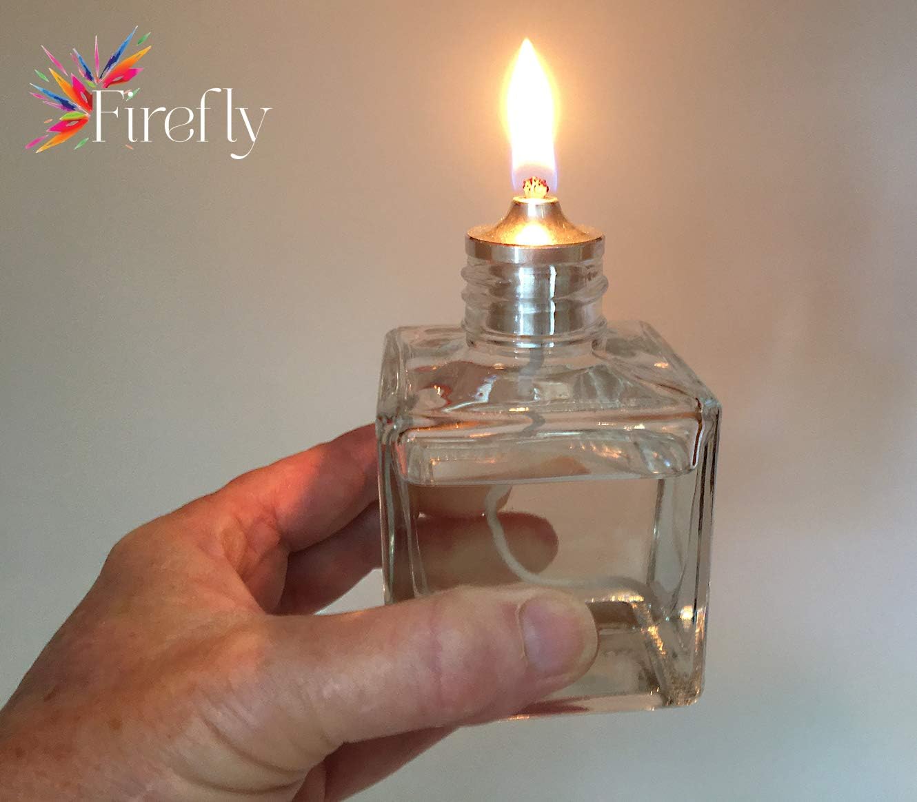 Firefly Fuels Refillable Glass Liquid Candle. Vintage-Look Aura Petite 2.75-oz Reusable Oil Candle for Restaurant Ambience, Indoor Lighting, and Outdoor Events. Use with Liquid Paraffin or Lamp Oil