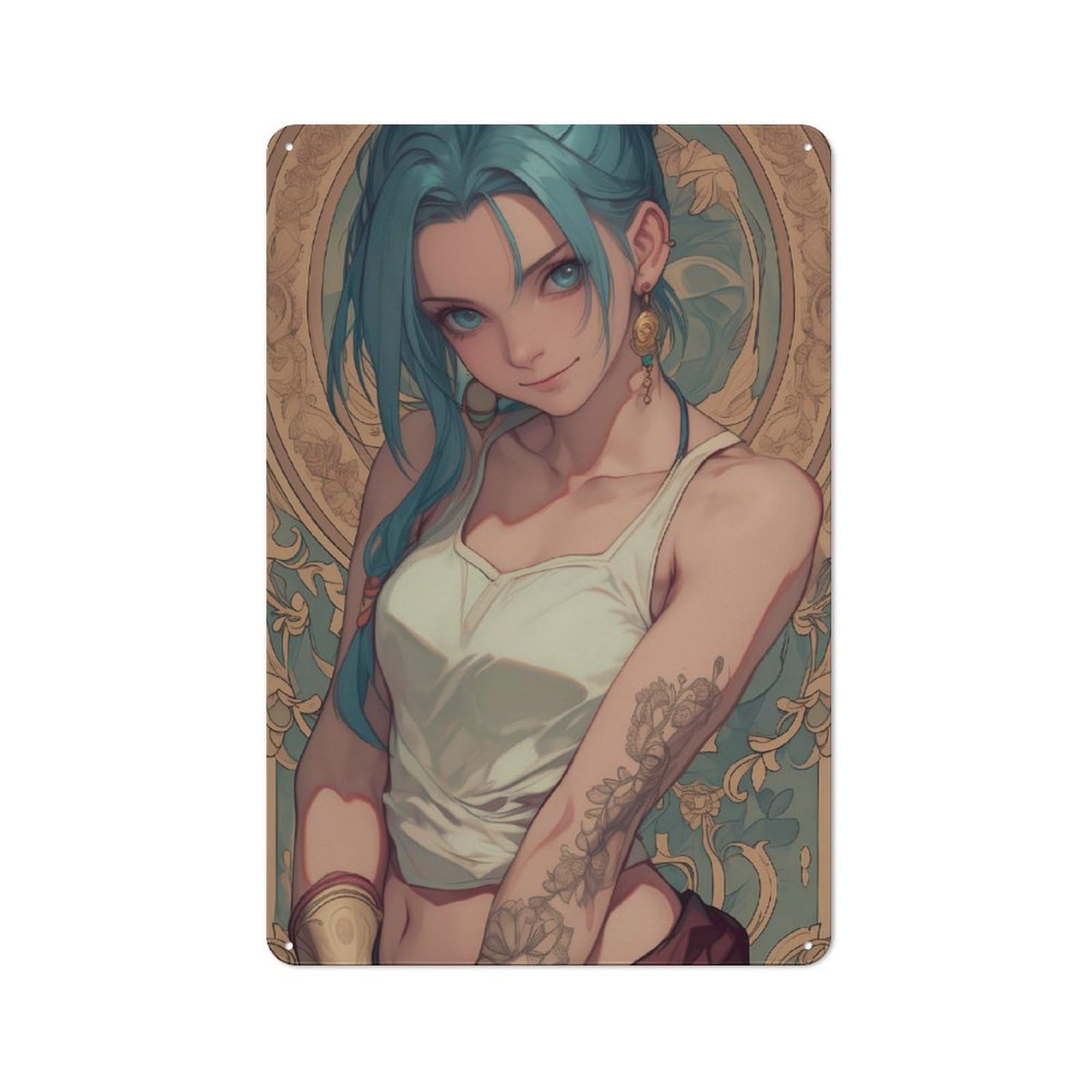 Junmoney Girls Style-20 Metal Wall Sign 30X20cm Featuring Anime Nouveau Waifu For Garage Wall, A Housewarming Gift For People Furnishing A Garage