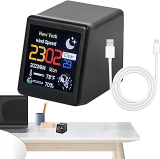 Reloj con reloj de estación meteorológica - Pequeña estación meteorológica reloj | Monitoreo doméstico recargable Fecha Fecha Escritorio Control Smart Control Portátil para Exterior Interior