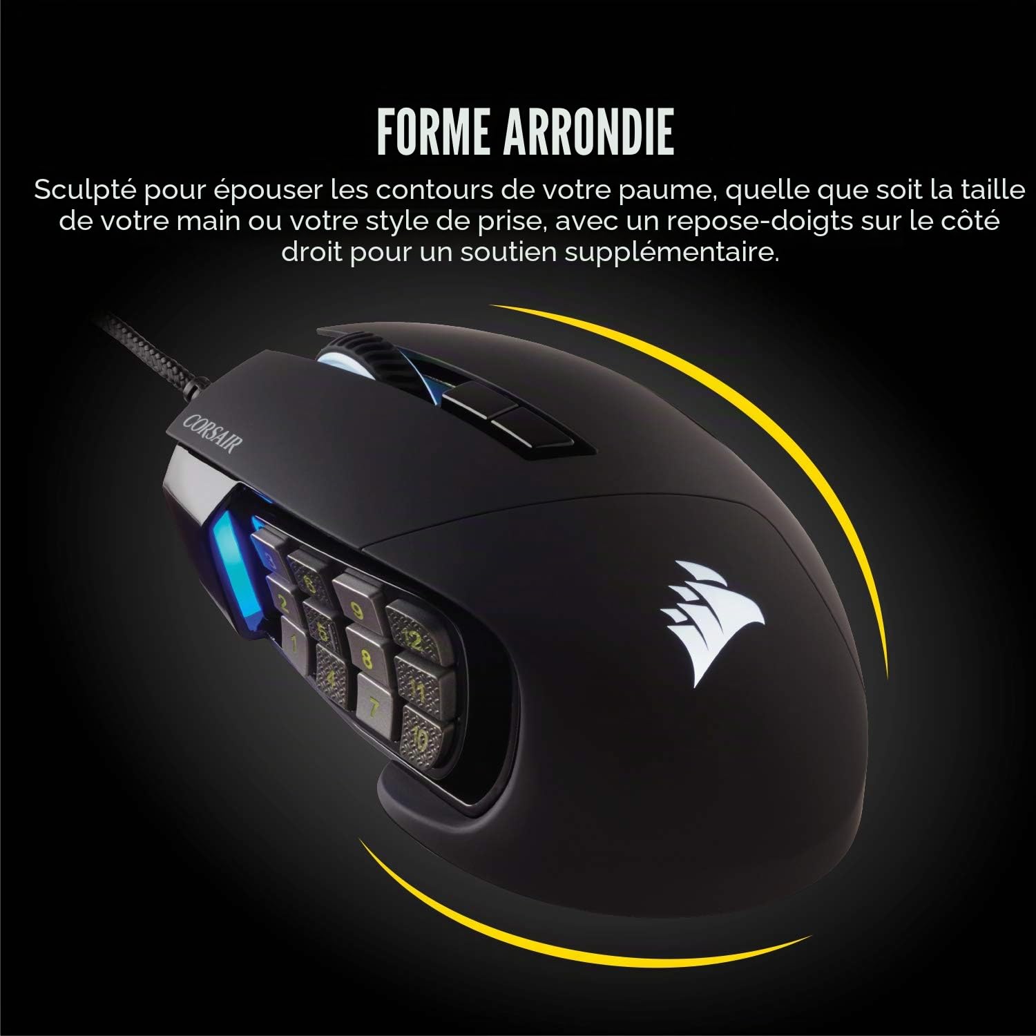 Corsair Scimitar RGB Elite, MOBA/MMO Souris de Jeu, Noir, LED RVB rétroéclairée, 18000 DPI, Optique