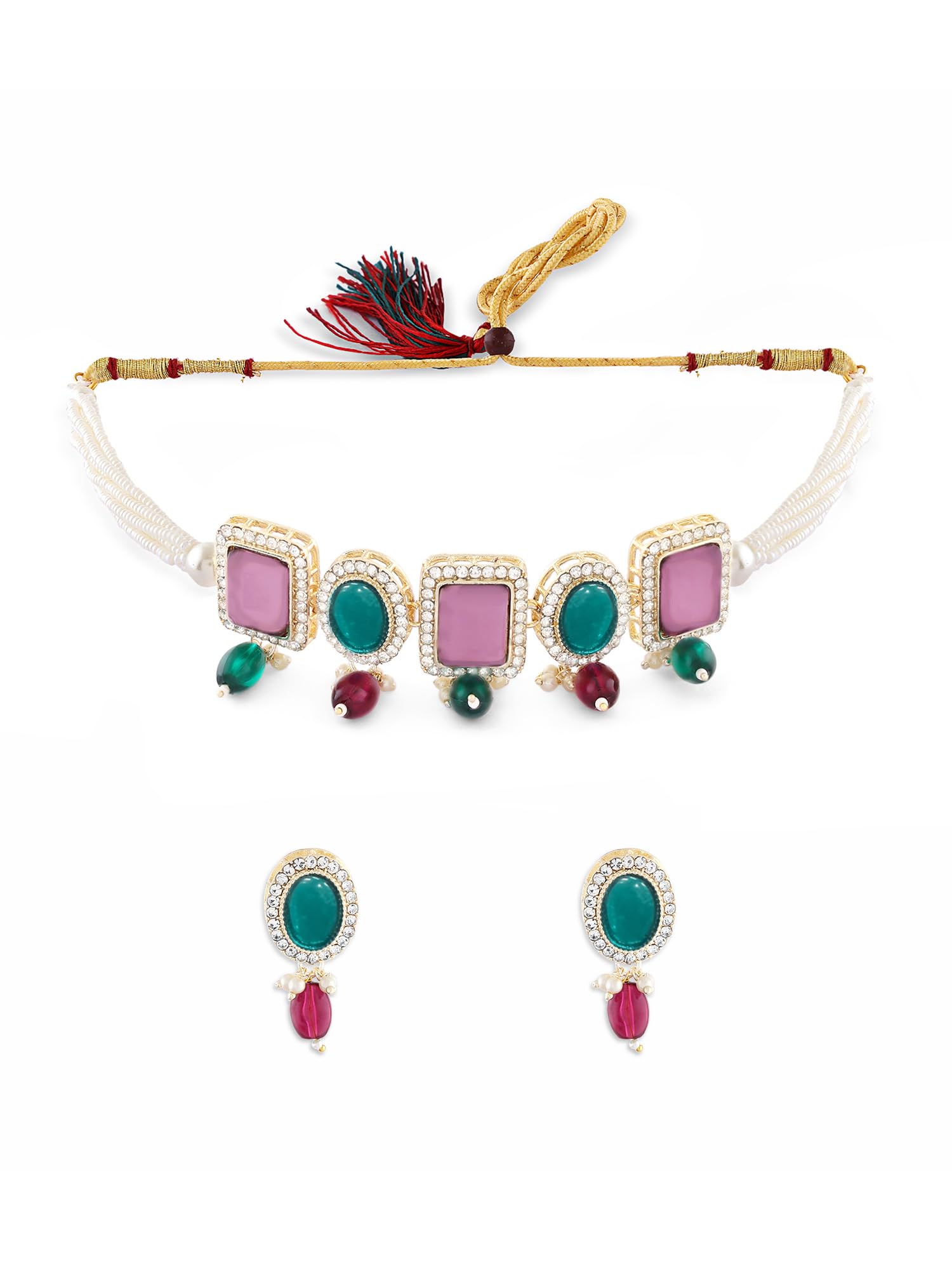 ZAVERI PEARLS Green & Purple Stone Beads Embellished Choker Necklace & Earring Set For Women-ZPFK17764 (B0CZXXWBWQ) Amazon Price History, Amazon Price Tracker