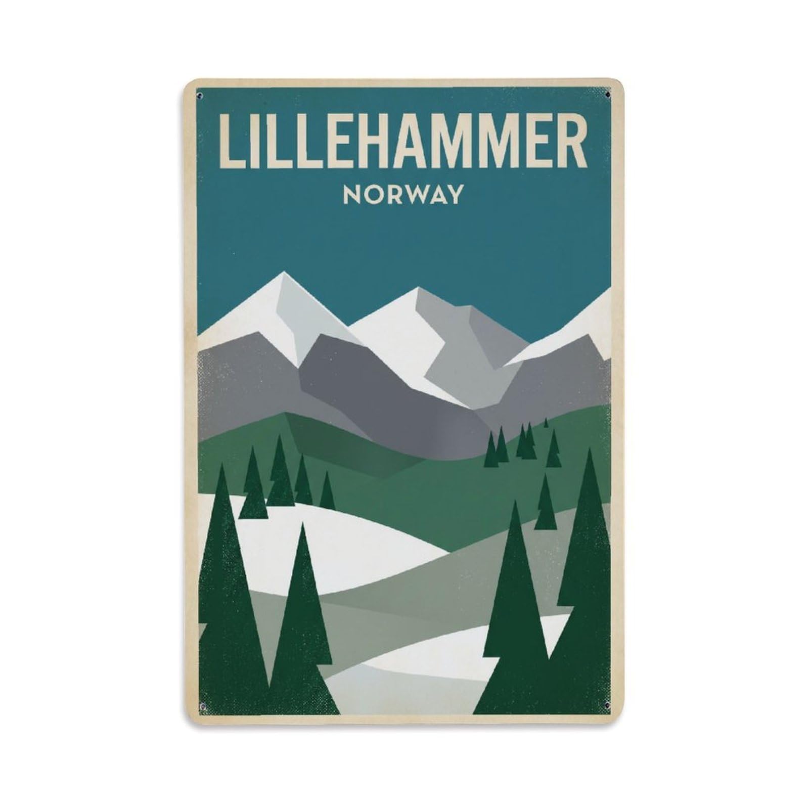 Retro Travel Norway Lillehammer Metal Tin Sign