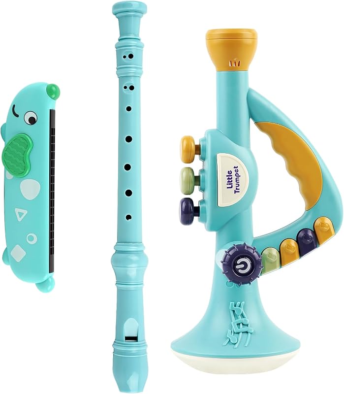Juguete de instrumentos musicales para niños, trompeta, armónica, flauta dulce para niños y bebés, juego de juguetes musicales para niños y niñas de 2, 3, 4 y 5 años