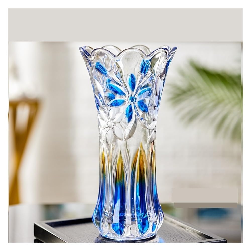 Jarrón, Decoración de jarrón, arreglo Floral for Sala de Estar, Vidrio Transparente de Flores secas, decoración del hogar de Estilo Chino Decoración del hogar(Blue,30cm)