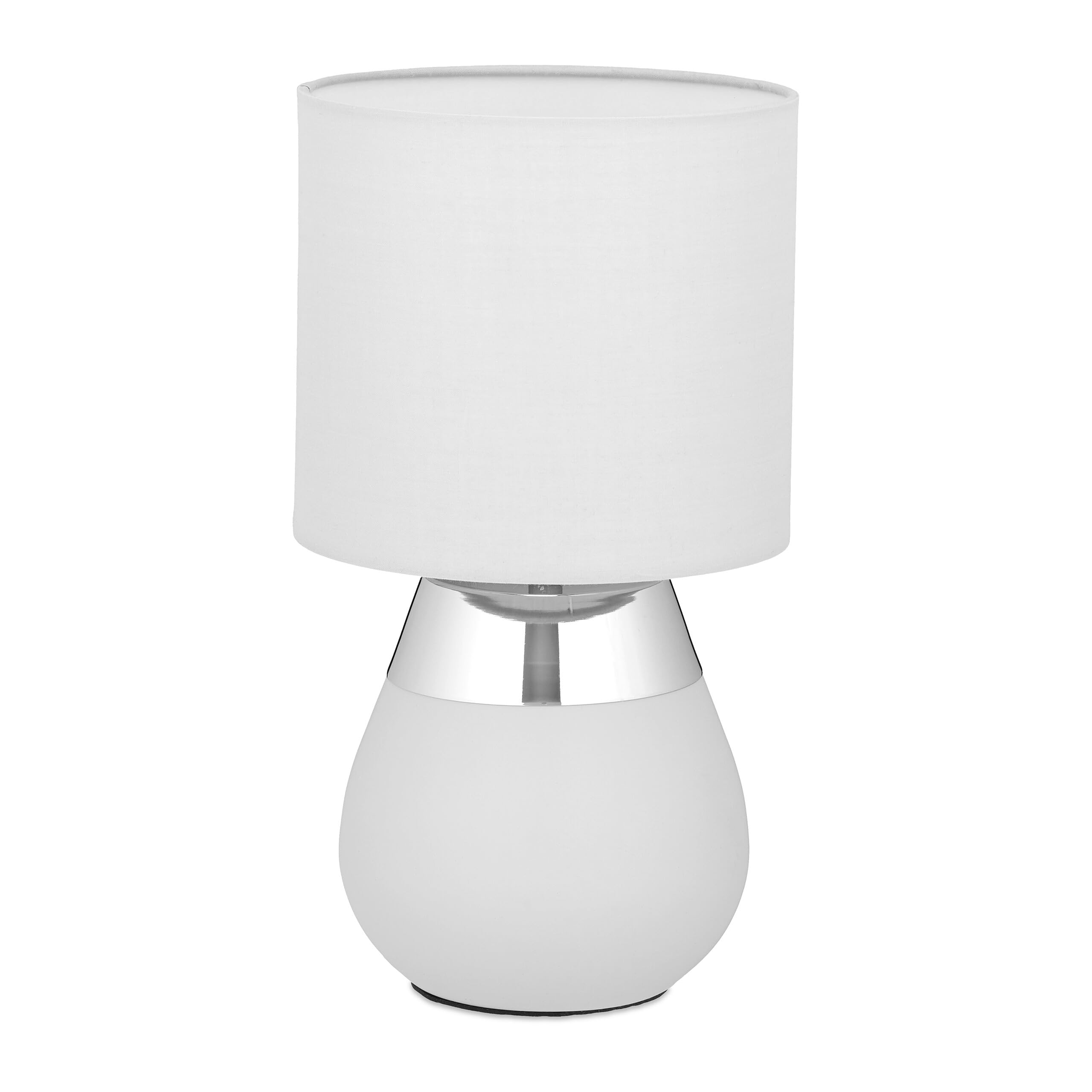 Relaxdays Tischlampe mit Metallfuß und Stoffschirm – E14, HxD ca. 32 x 18 cm, grau/Silber