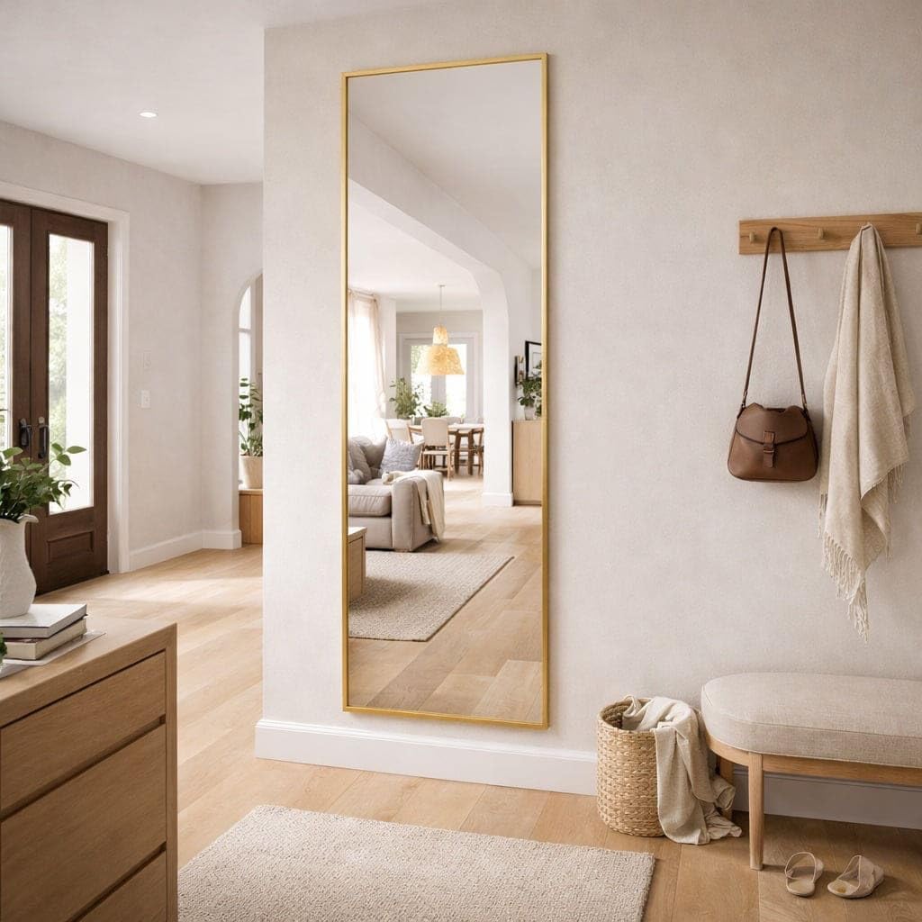 B&Q - Jōbū Jobu HomeTakaraFull Length Leaner Gold Metal Rectangle Mirror180Cm X 60Cm