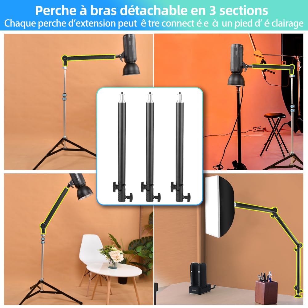 MS05 Overhead Table Trépied pour Appareil Photo, 37,5 à 104,5 cm Trépied de Table Flexible, Bras Articulé, Support de Table avec rotule 1/4" pour Appareil Photo, Webcam