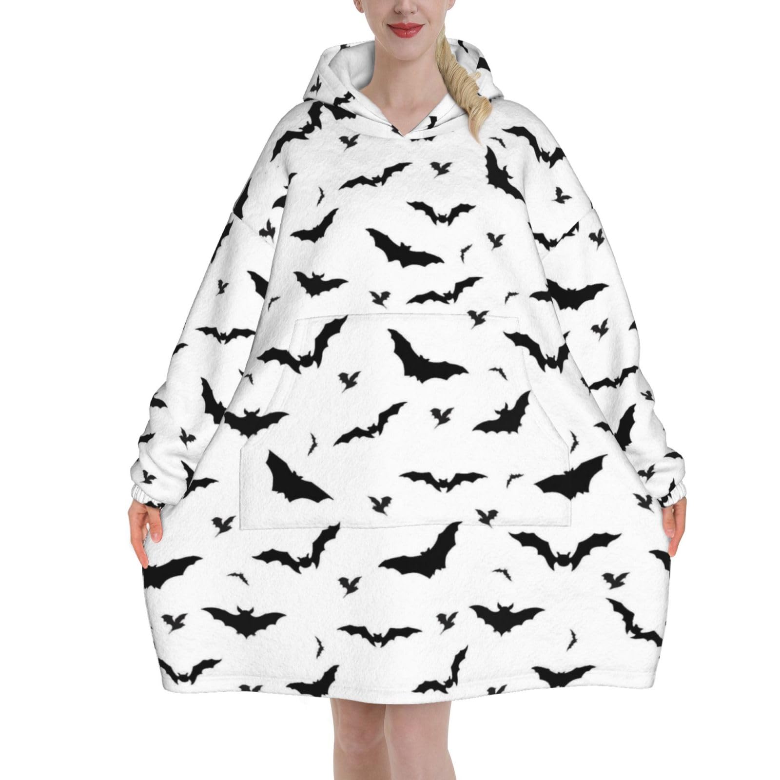 Wearable Blanket Hoodie for Women - Oversized Comfy Flannel Hoodie Blanket Sweatshirt, Snuggly Black And White Printed Hooded Blanket, Halloween Gifts for Teen Girls Sister Women — image 1