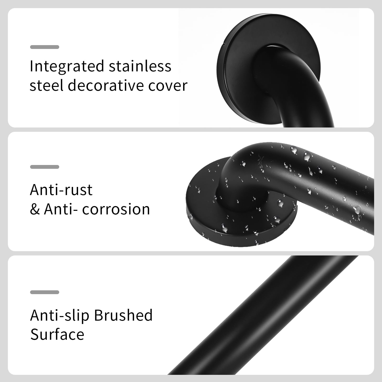 Lot de 2 barres d'appui pour personnes âgées avec vis dissimulées - 45,7 cm - Noir