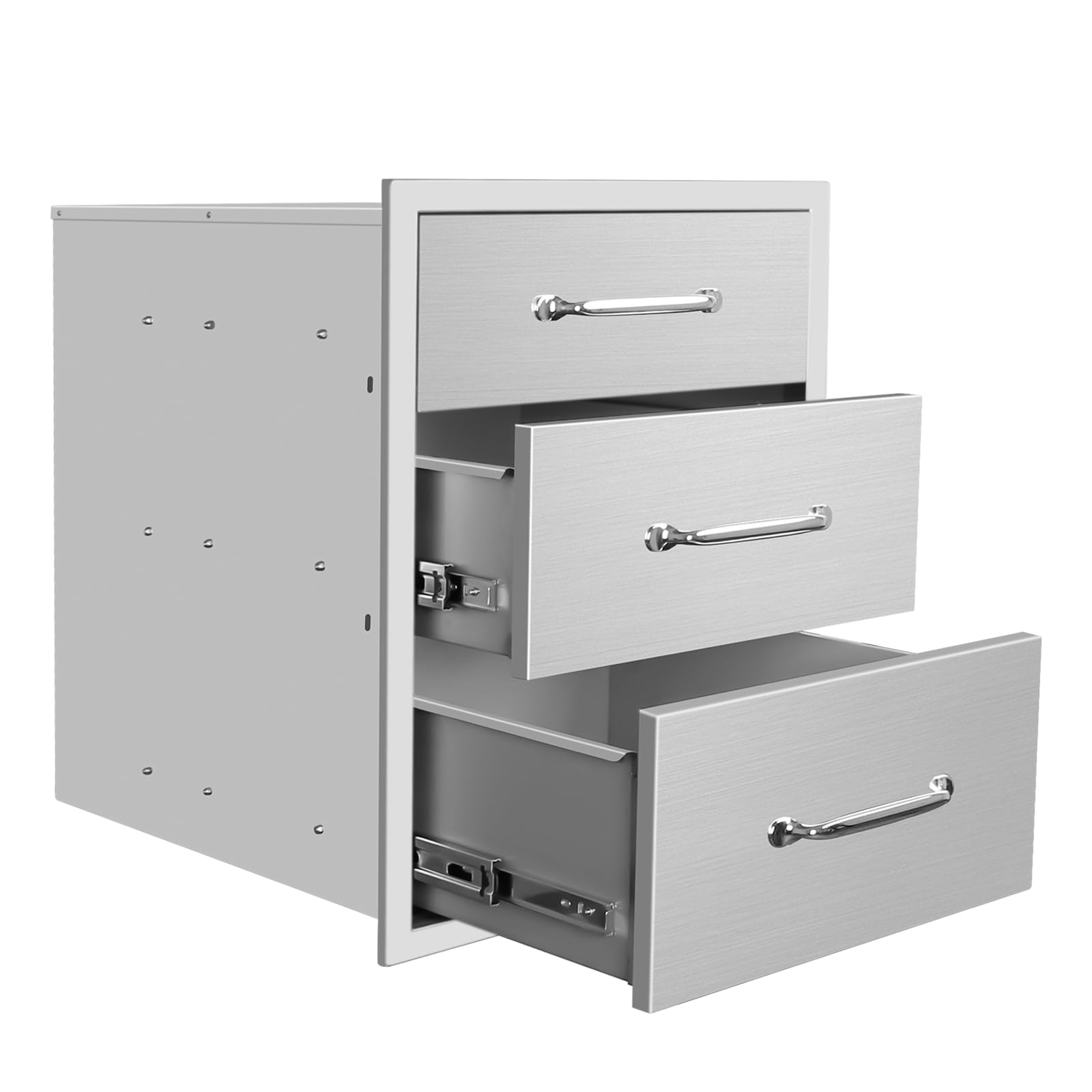 Outdoor Kitchen Drawers 18" W x 23" H x 21" D Stainless Steel Drawer BBQ Triple Drawers with Chrome Handle for Outdoor Kitchen Island, Patio Grill Station