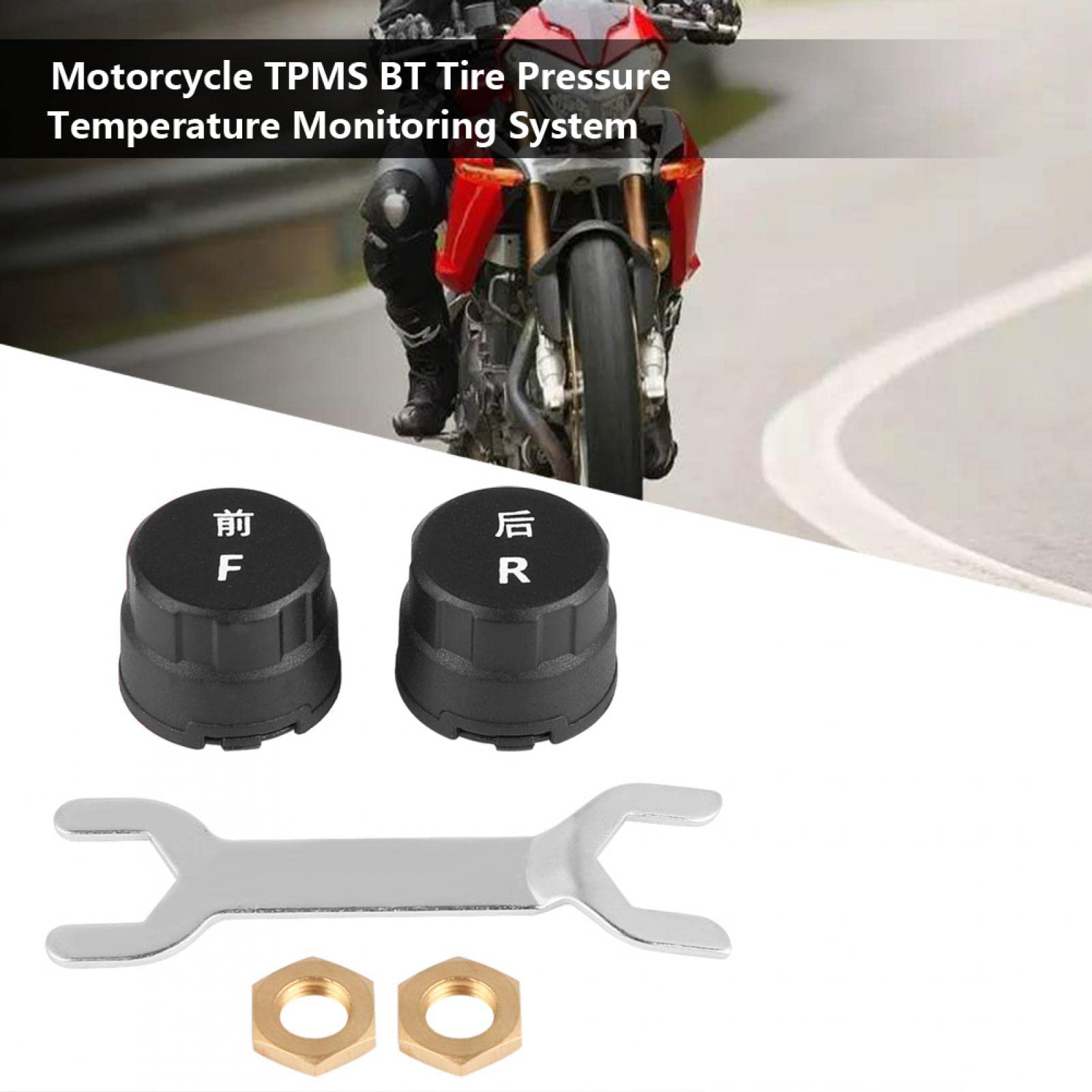 Sistema de monitoreo de presión de neumáticos, 3V motocicleta TPMS BT Sistema de monitoreo de temperatura de presión de neumáticos para iOS/Android con sensor de neumáticos
