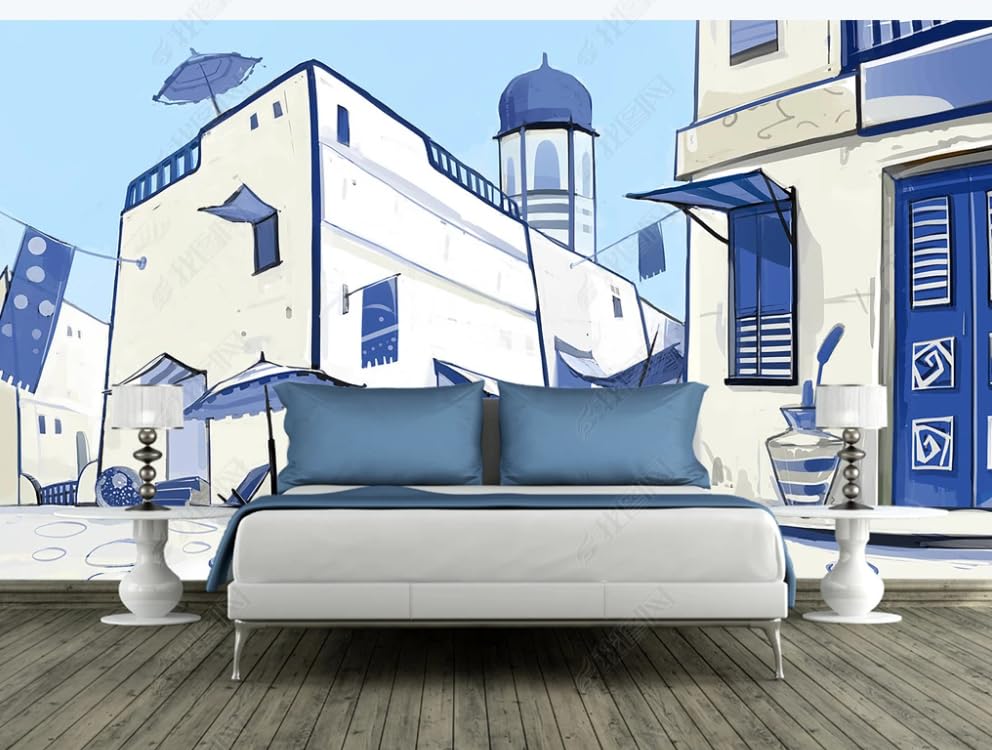 Papier peint intissé bâtiments bleus décoration murale chambre