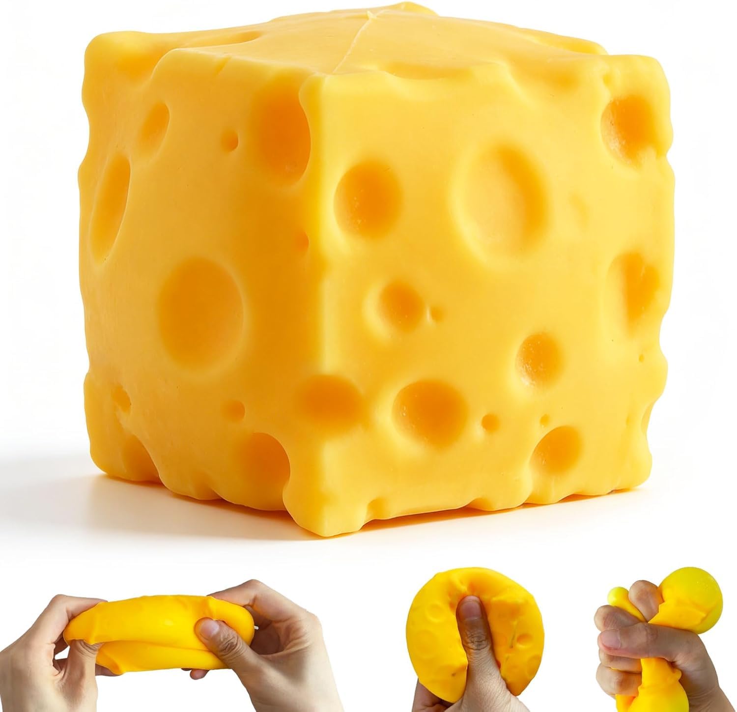 Yellow Cheese Squeeze Toy,Cheese Squishy Stress Ball Realistic Design,Men Women for Stress Relief Squeeze Ball